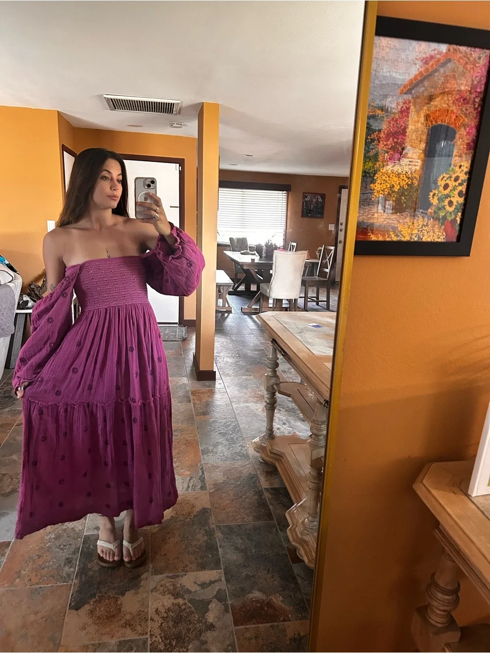Free People Magenta Purple Off Shoulder Maxi Dress XS Boho